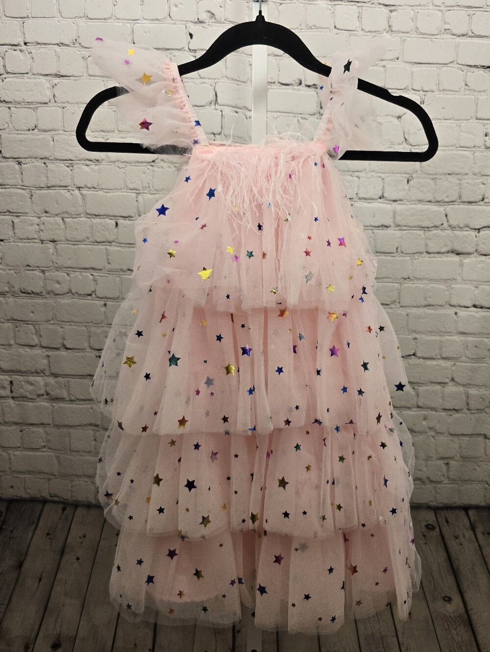 Lola + The Boys - Girls Feather Rainbow Stars Tulle Dress